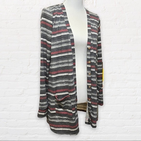 Agnes and Dora Red and Black Striped Essential Cardigan Medium EUC - Picture 3 of 6